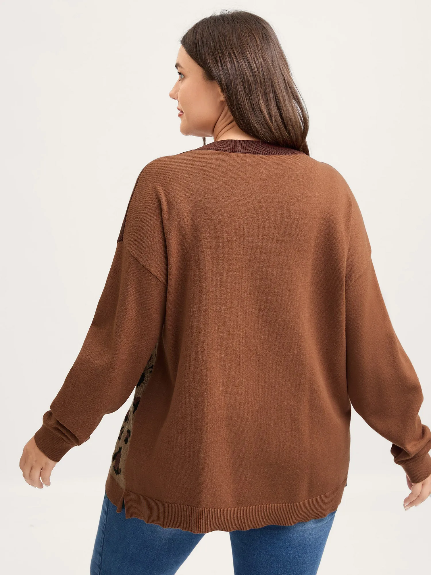 Leopard Jacquard Colorblock Pullover sold by Bloomchic product image thumbnail 5