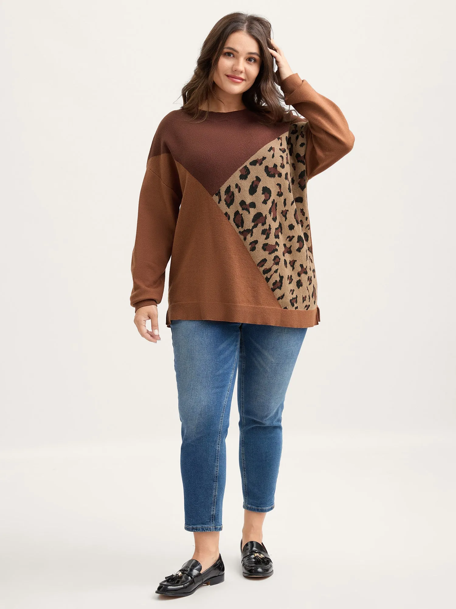 Leopard Jacquard Colorblock Pullover sold by Bloomchic product image thumbnail 3