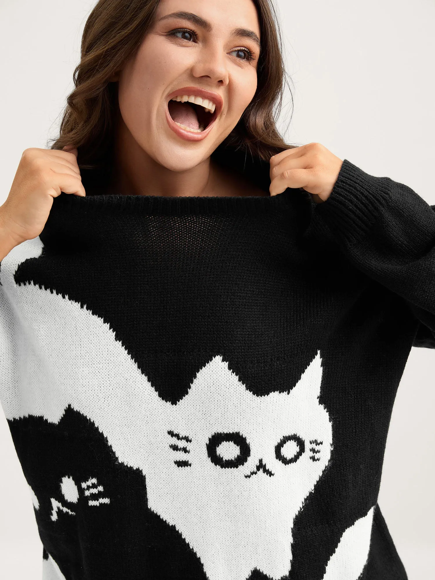 Monochrome Cats Crewneck Pullover sold by Bloomchic product image thumbnail 2