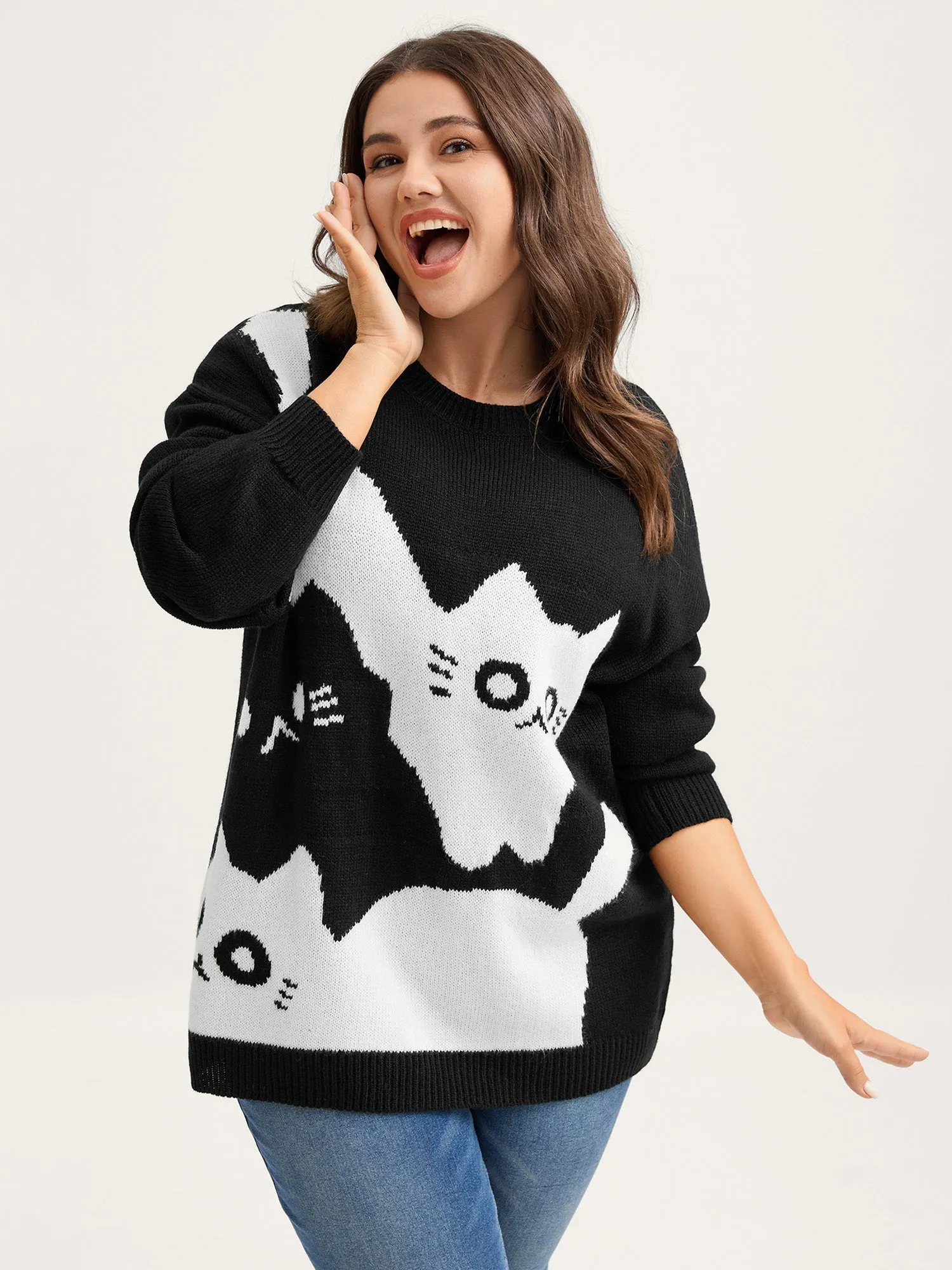Monochrome Cats Crewneck Pullover sold by Bloomchic