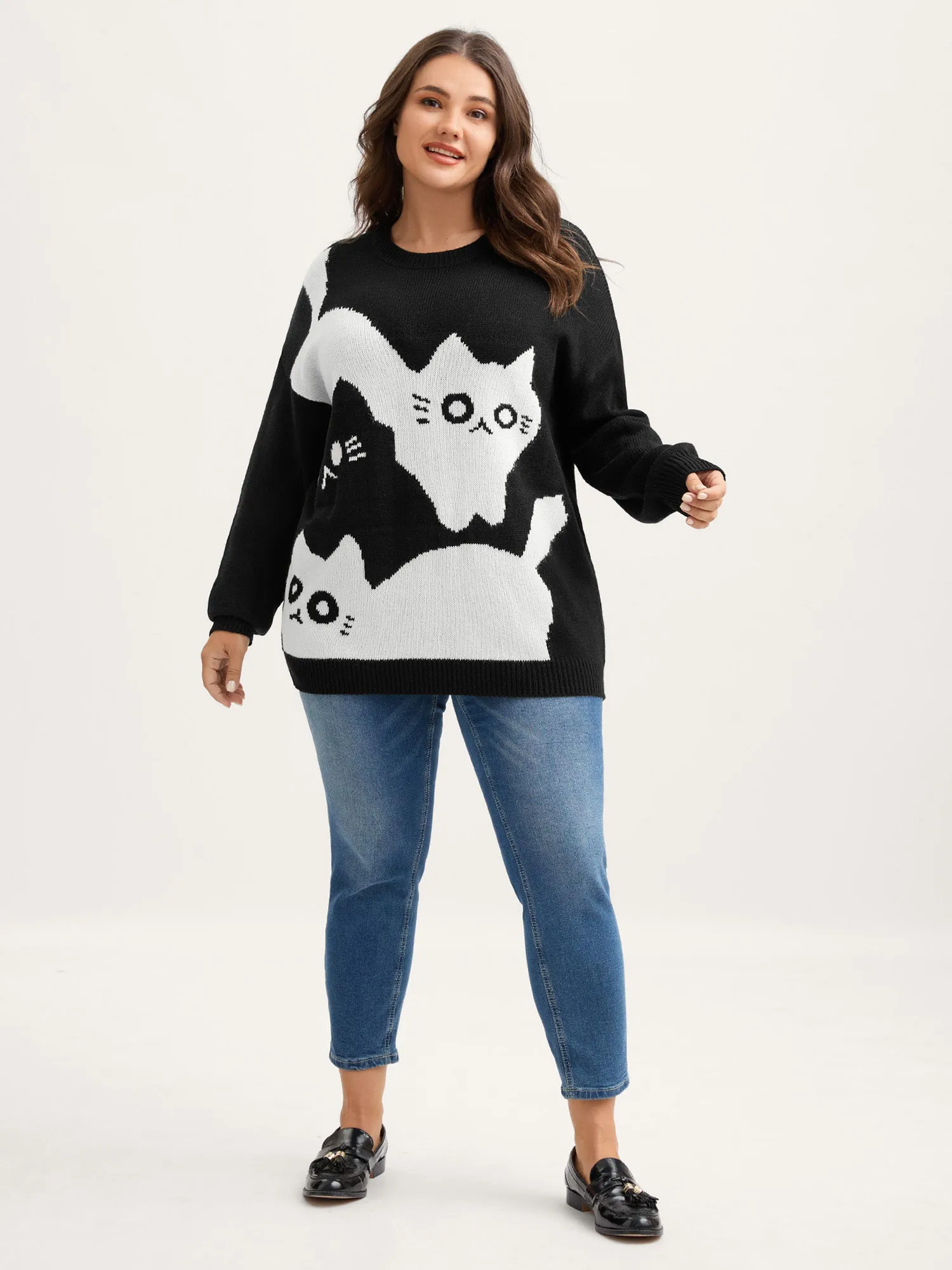 Monochrome Cats Crewneck Pullover sold by Bloomchic product image thumbnail 3