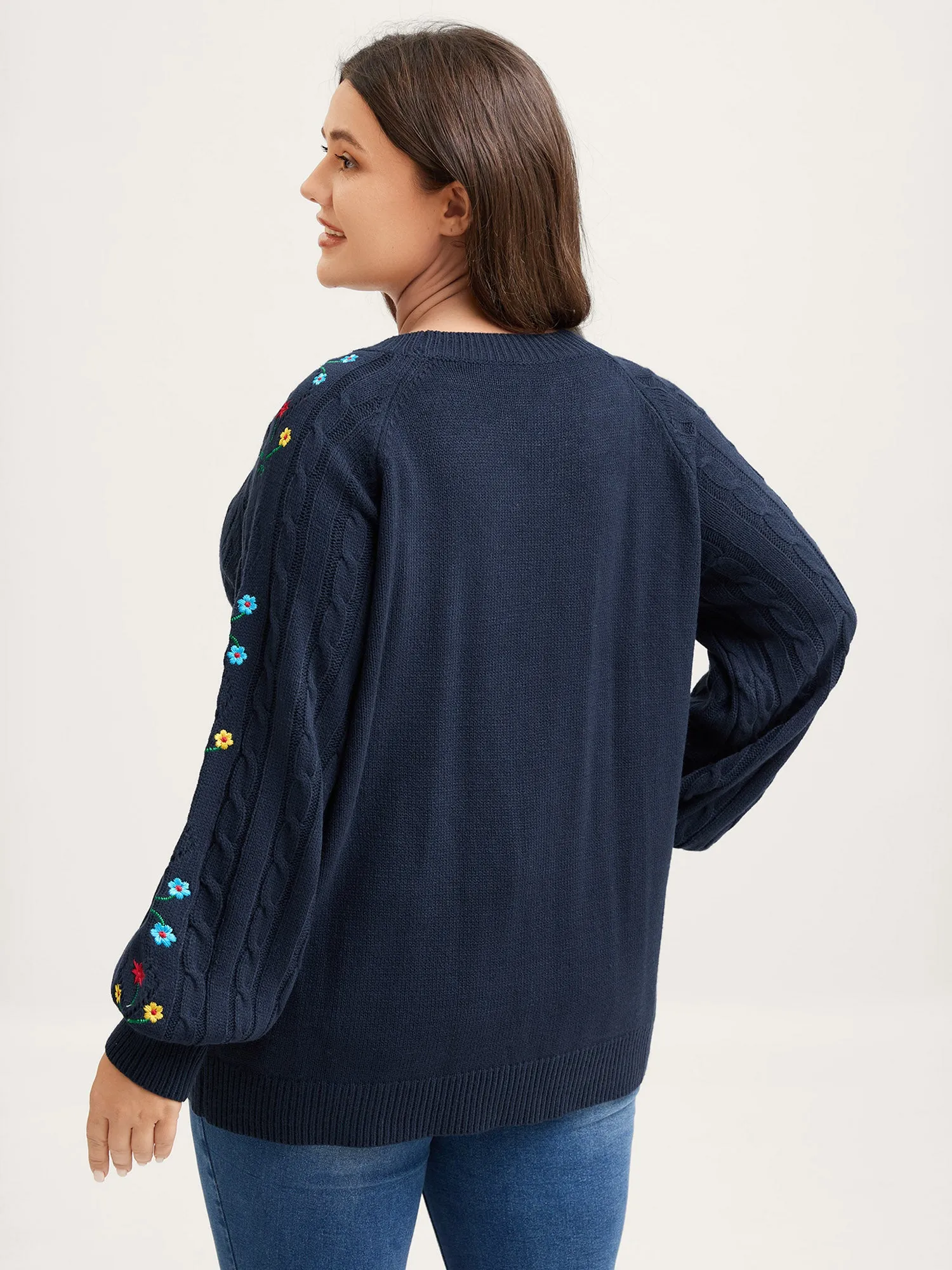 Cable Knit Embroidered Raglan Sleeve Pullover sold by Bloomchic product image thumbnail 4