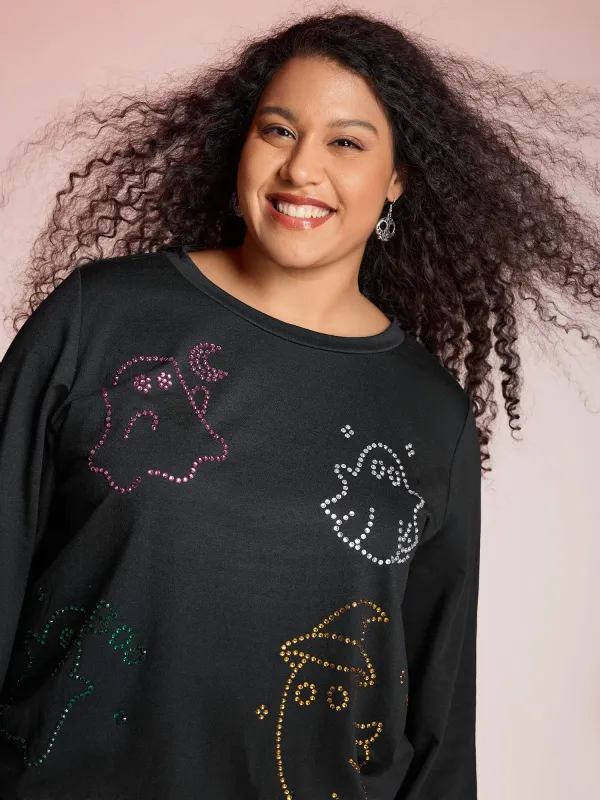 Happy Ghost Sequin Embroidery Sweatshirt sold by Bloomchic