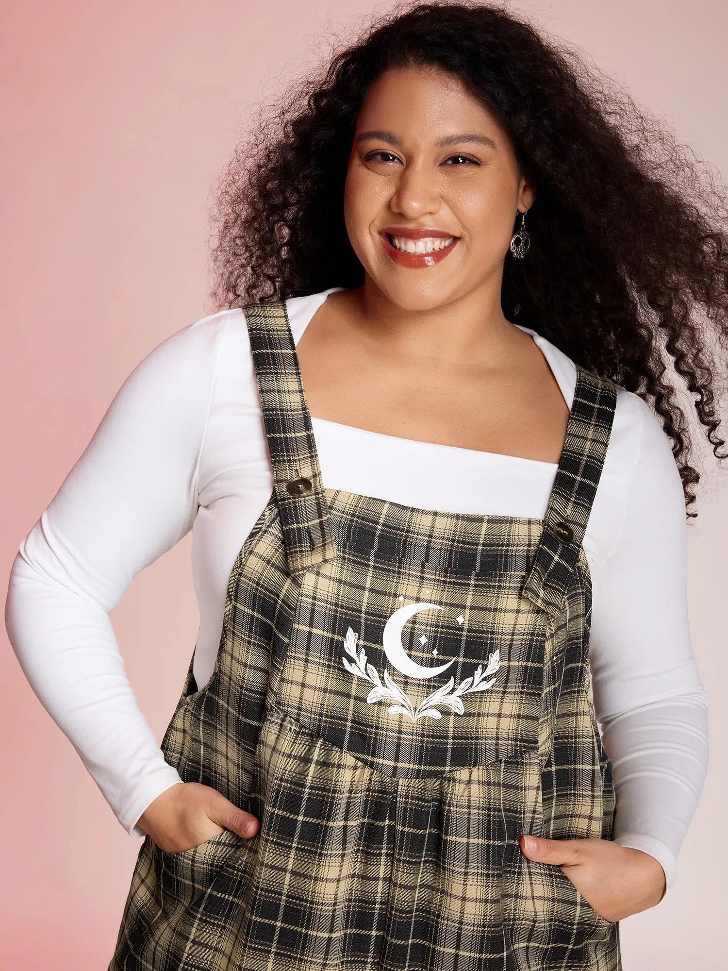 Plaid Print Moon Motif Pockets Jumpsuit sold by Bloomchic product image thumbnail 2