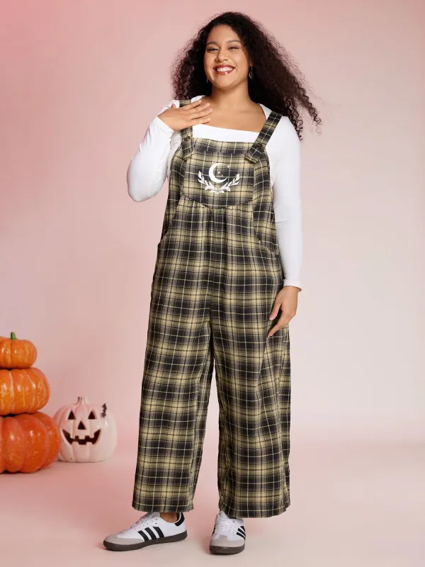 Plaid Print Moon Motif Pockets Jumpsuit sold by Bloomchic