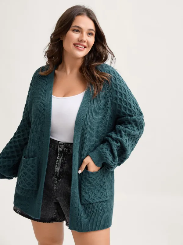 Textured Balloon Sleeve Pockets Knit Cardigan sold by Bloomchic