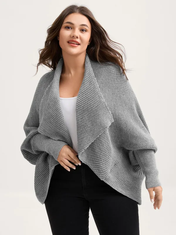 Folded Collar Textured Open-Front Knit Cardigan sold by Bloomchic