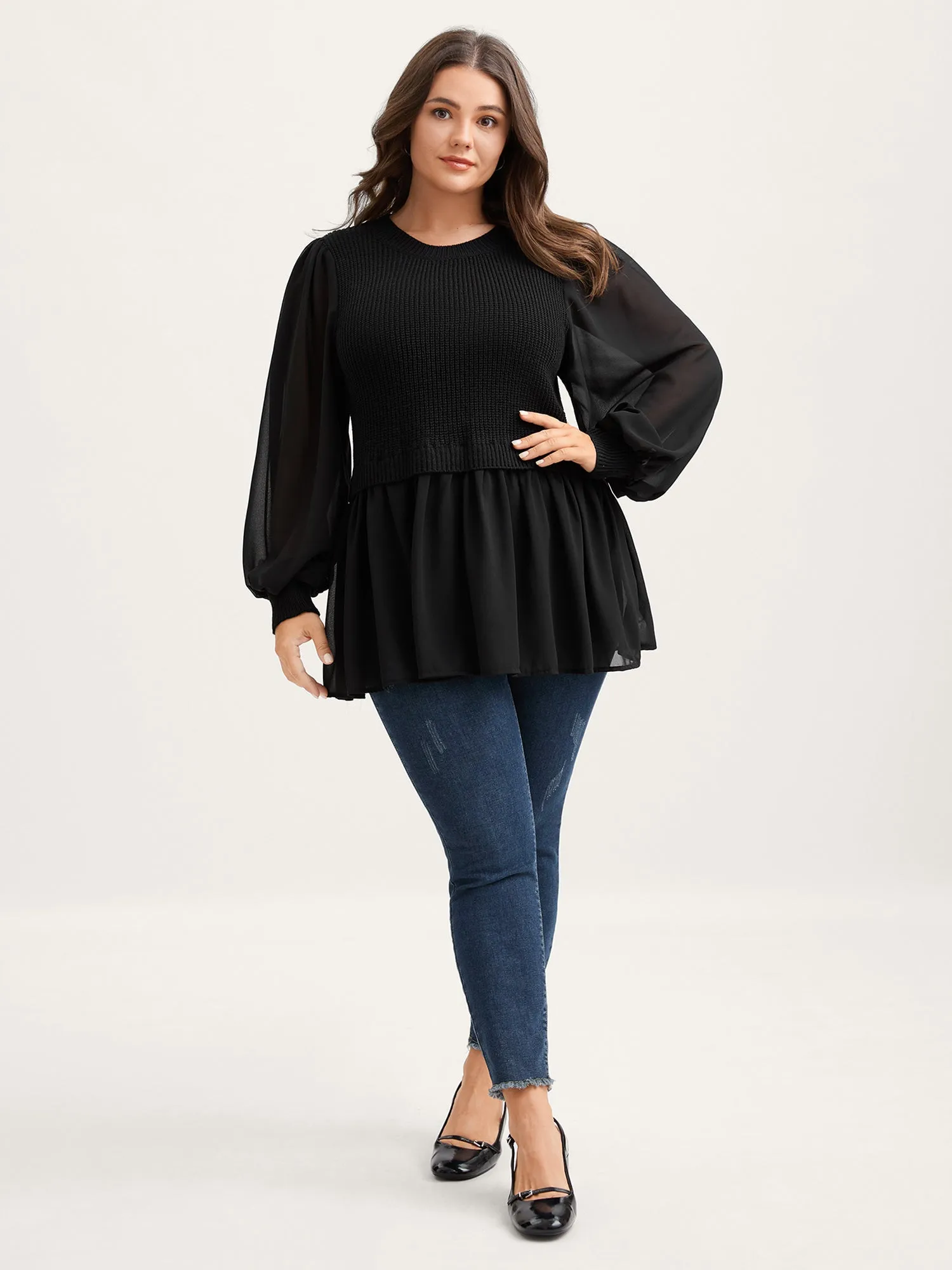 Balloon Sleeve Solid Twofer Sweater sold by Bloomchic product image thumbnail 3