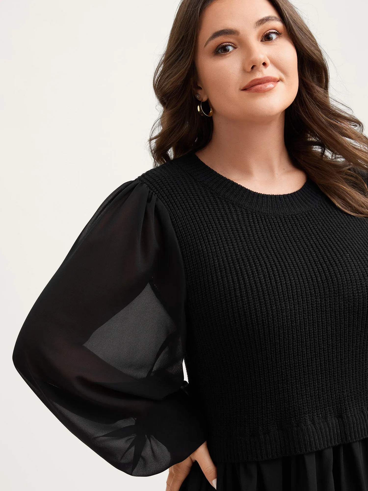 Balloon Sleeve Solid Twofer Sweater sold by Bloomchic product image thumbnail 2