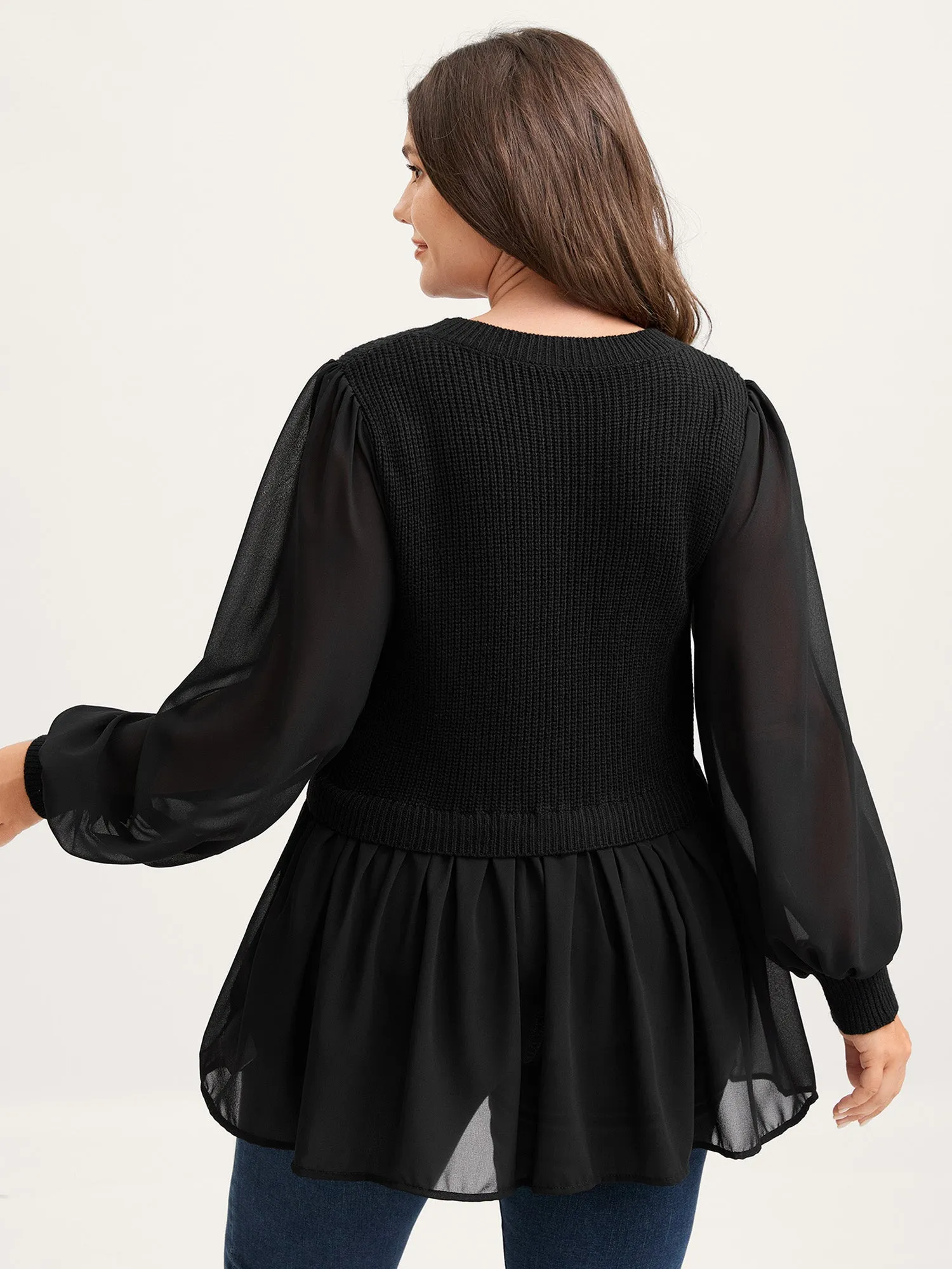 Balloon Sleeve Solid Twofer Sweater sold by Bloomchic product image thumbnail 4