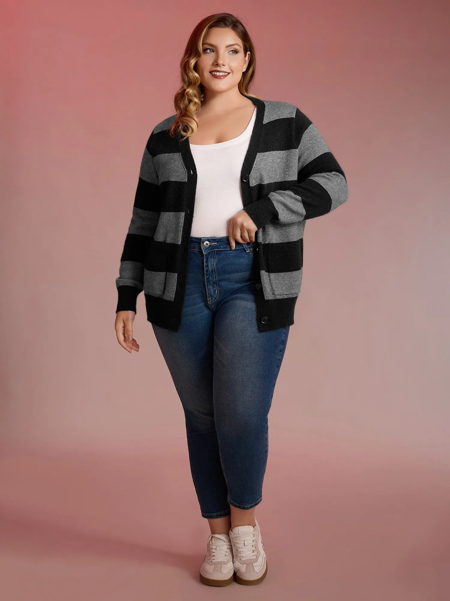 Supersoft Colorblock Button-Down Knit Cardigan sold by Bloomchic product image thumbnail 3