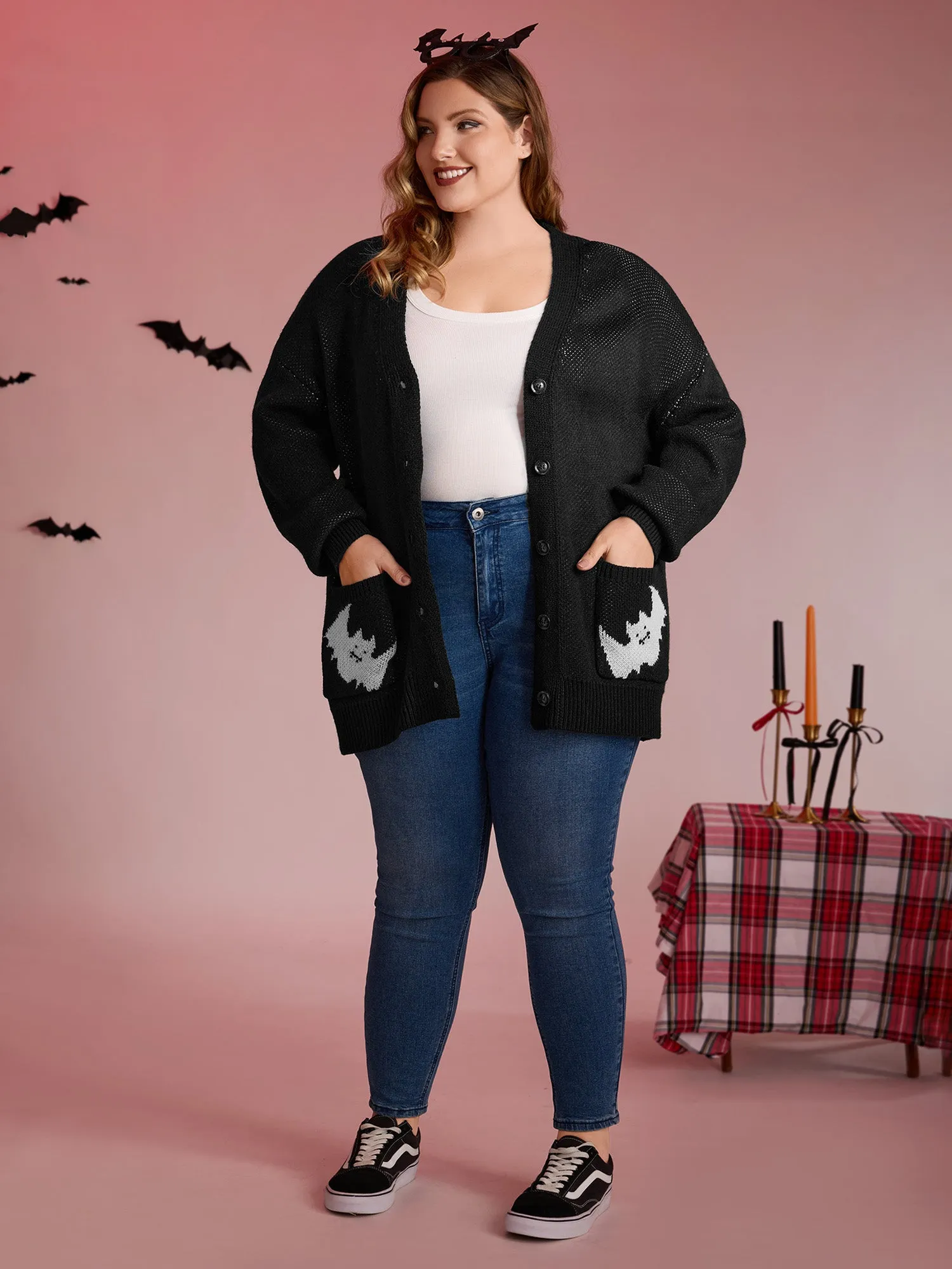 Spiderweb Bat Jacquard Pockets Knit Cardigan sold by Bloomchic product image thumbnail 3