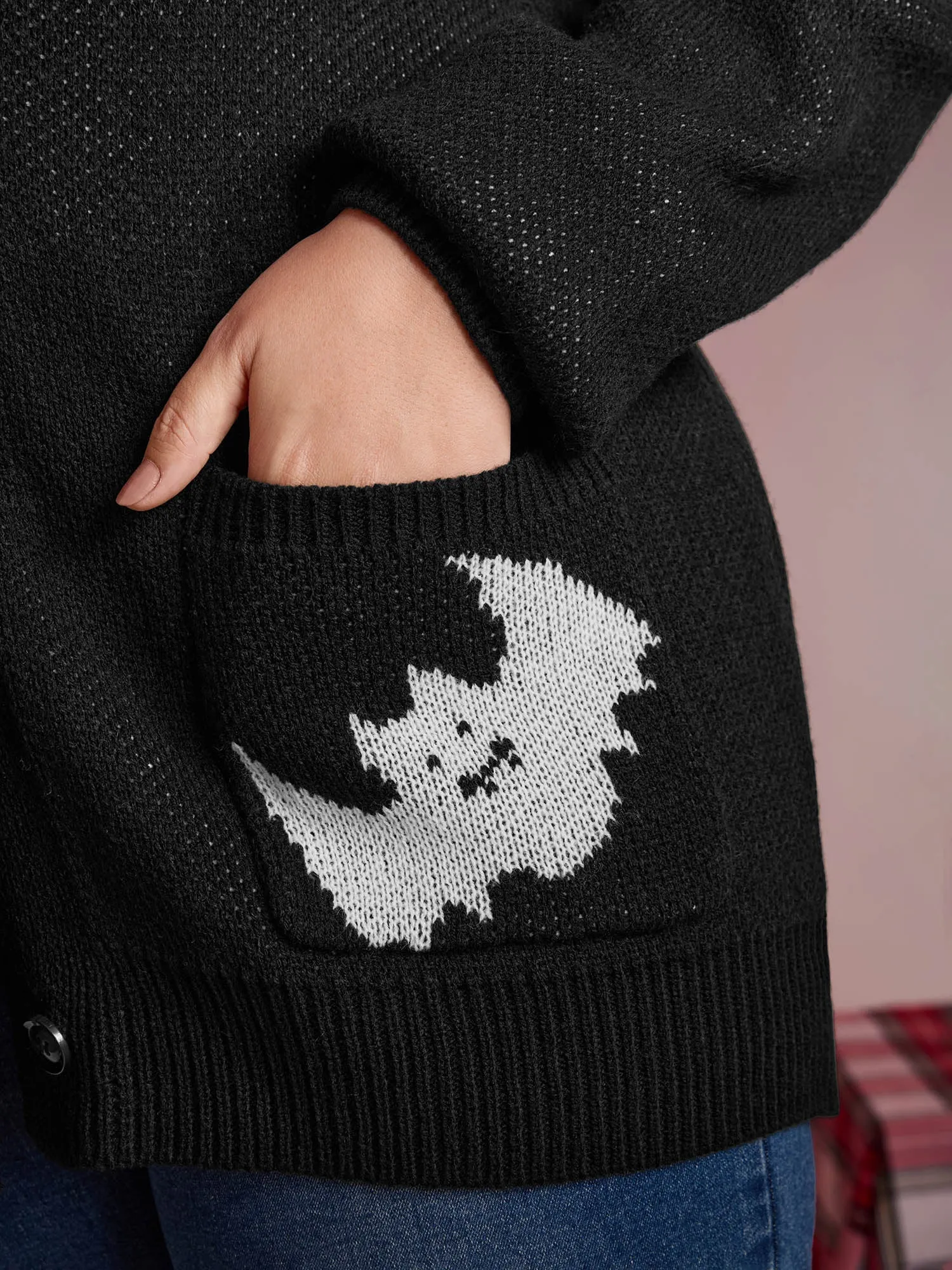 Spiderweb Bat Jacquard Pockets Knit Cardigan sold by Bloomchic product image thumbnail 5