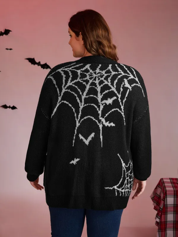 Spiderweb Bat Jacquard Pockets Knit Cardigan sold by Bloomchic