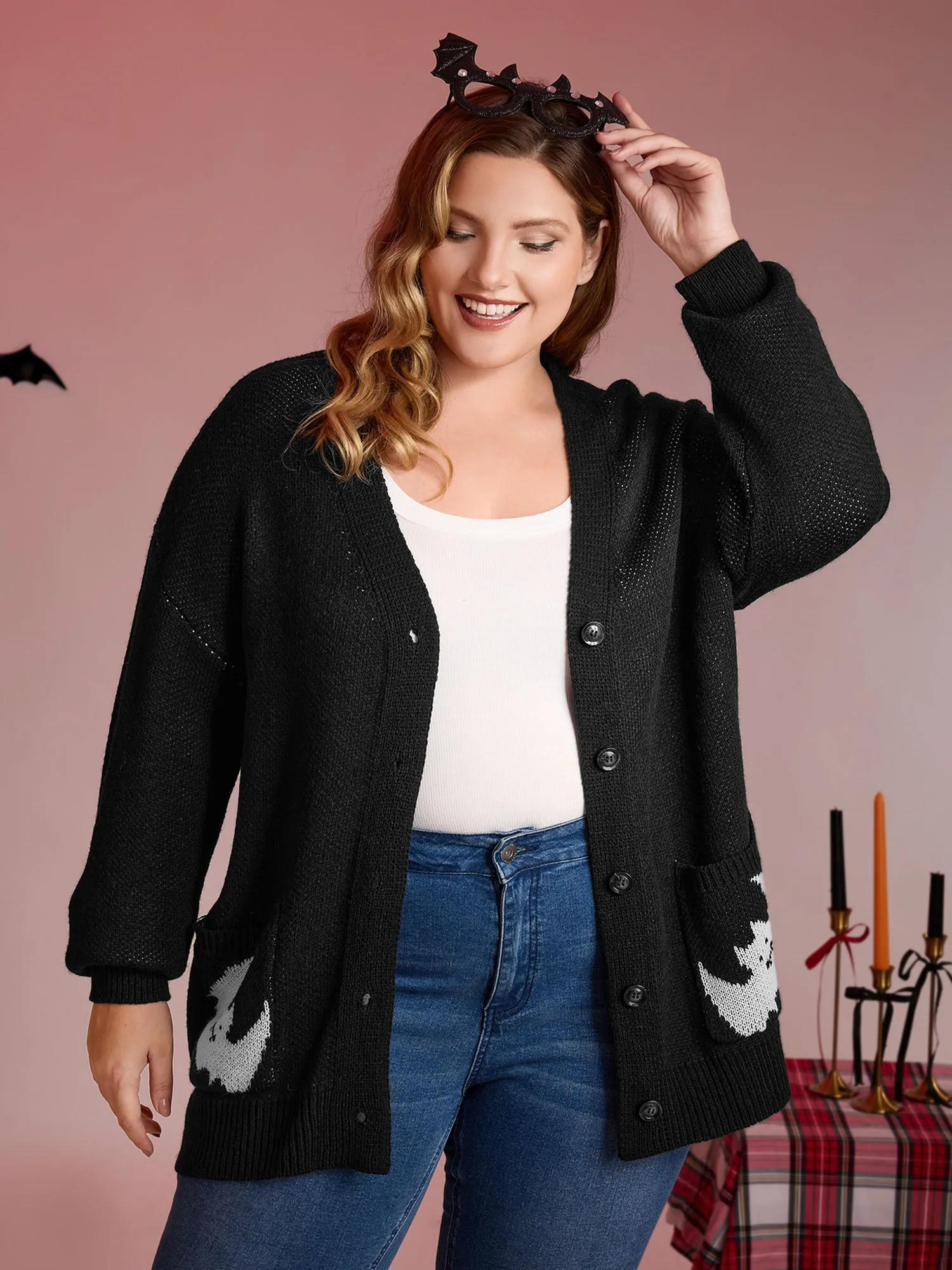 Spiderweb Bat Jacquard Pockets Knit Cardigan sold by Bloomchic product image thumbnail 2