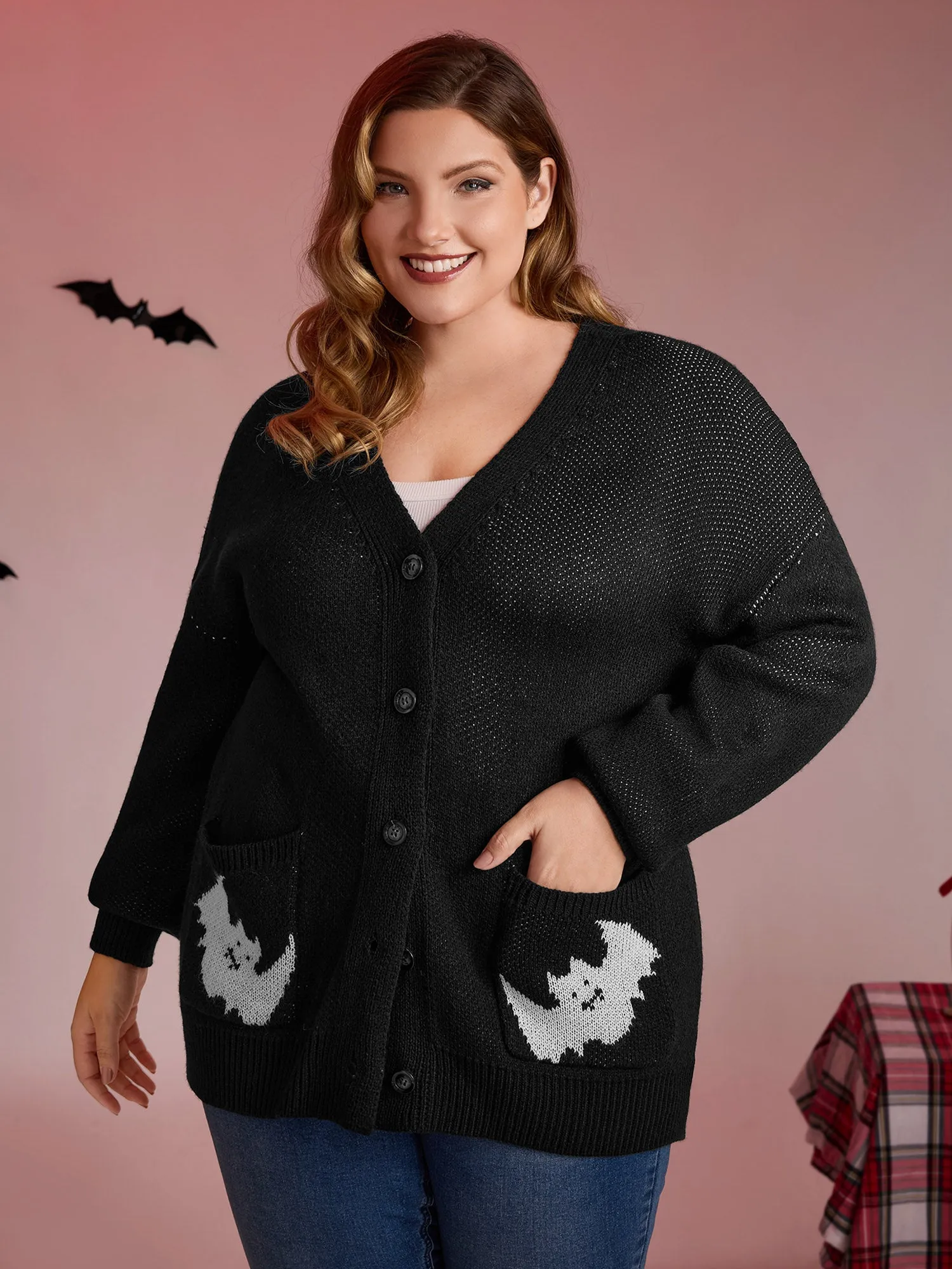 Spiderweb Bat Jacquard Pockets Knit Cardigan sold by Bloomchic product image thumbnail 4