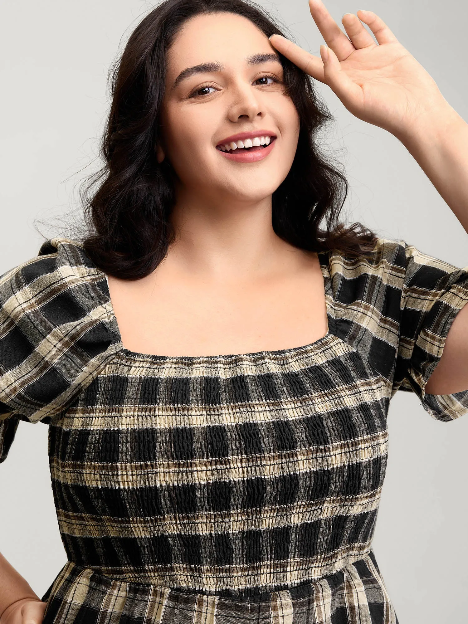 Classic Plaid Print Shirred Bodice Jumpsuit sold by Bloomchic product image thumbnail 2