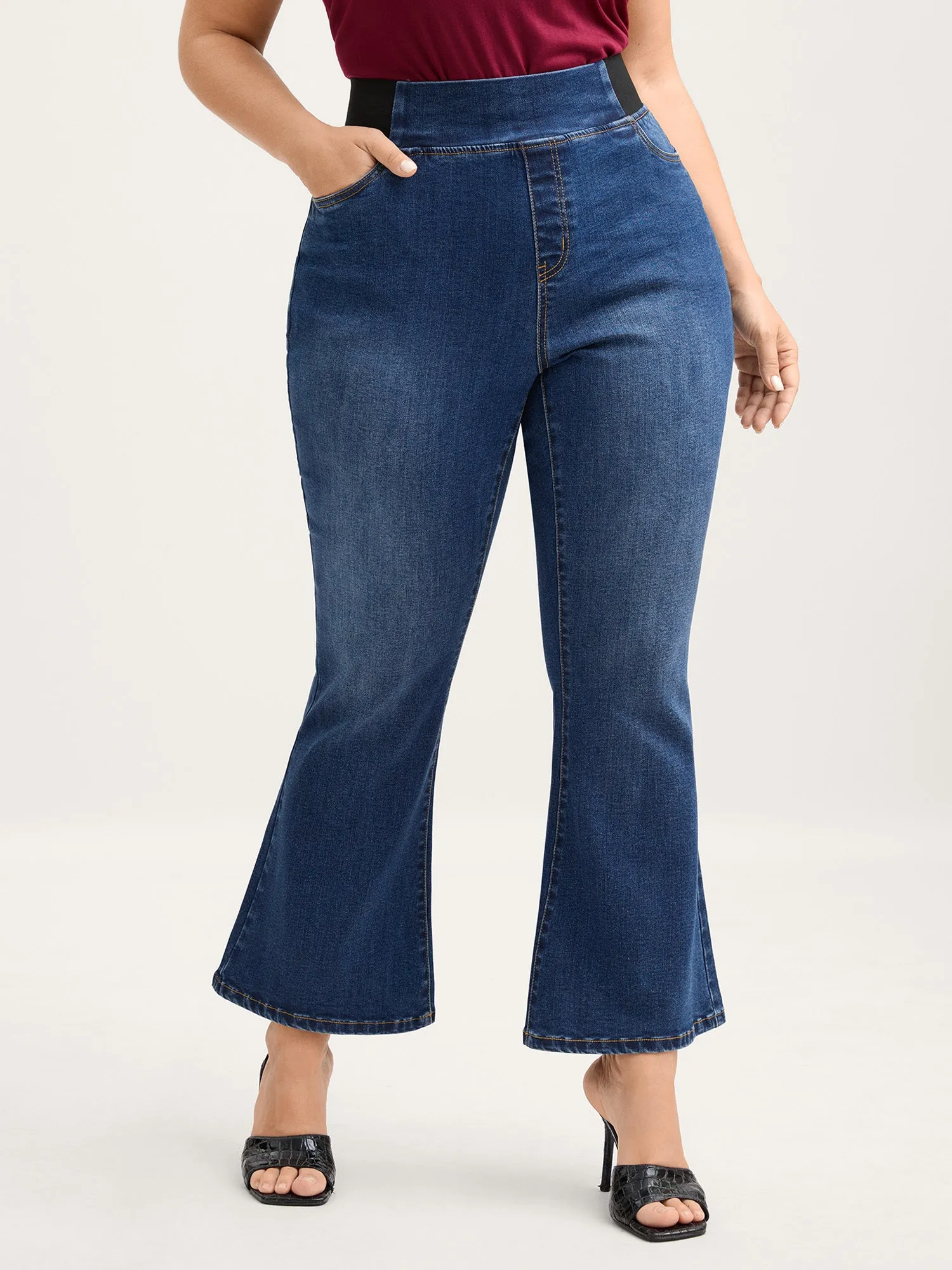 Tapered Stretchy Waist Bootcut Jeans sold by Bloomchic