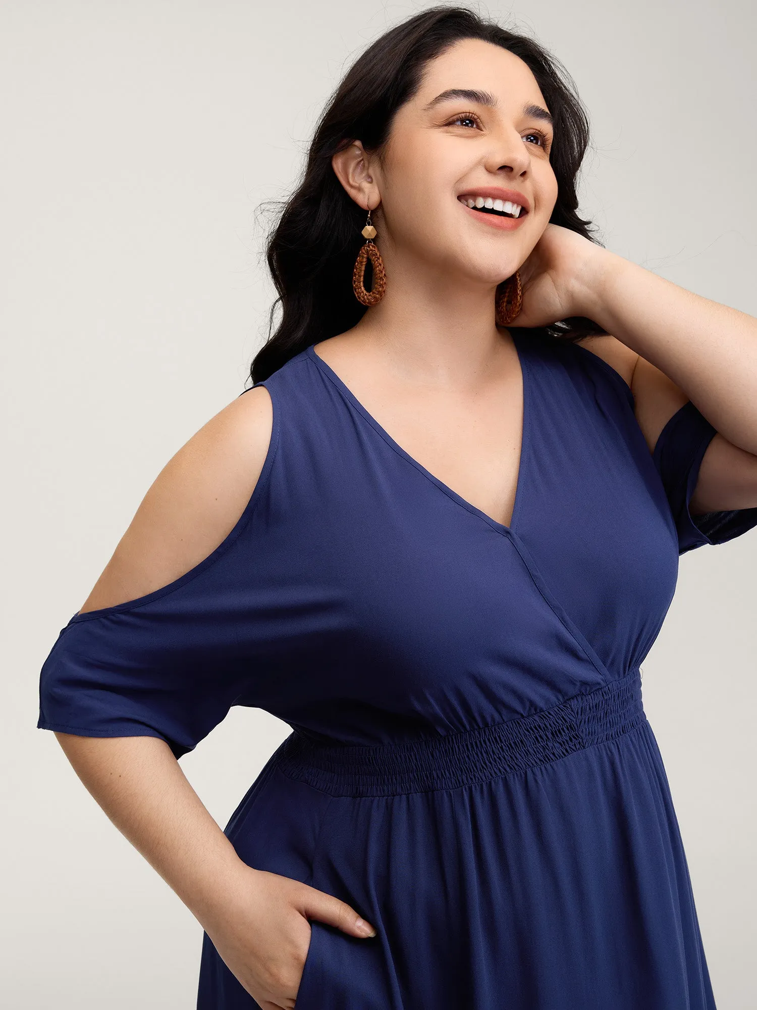 Sleeve Cut-Out Shirred Waist Maxi Dress sold by Bloomchic product image thumbnail 2