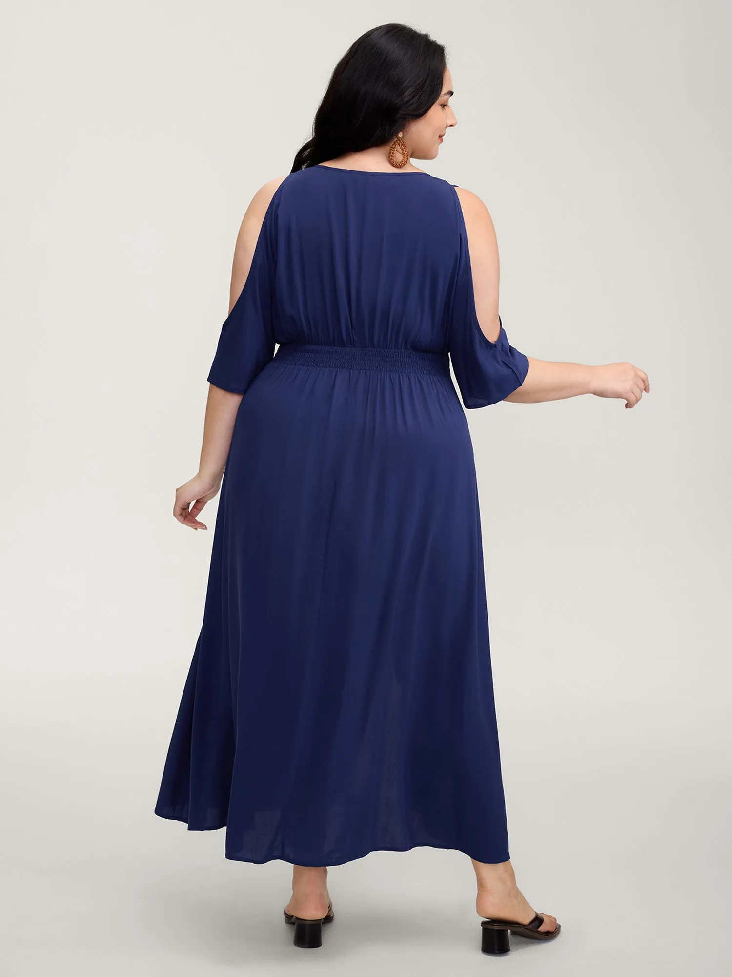 Sleeve Cut-Out Shirred Waist Maxi Dress sold by Bloomchic product image thumbnail 4