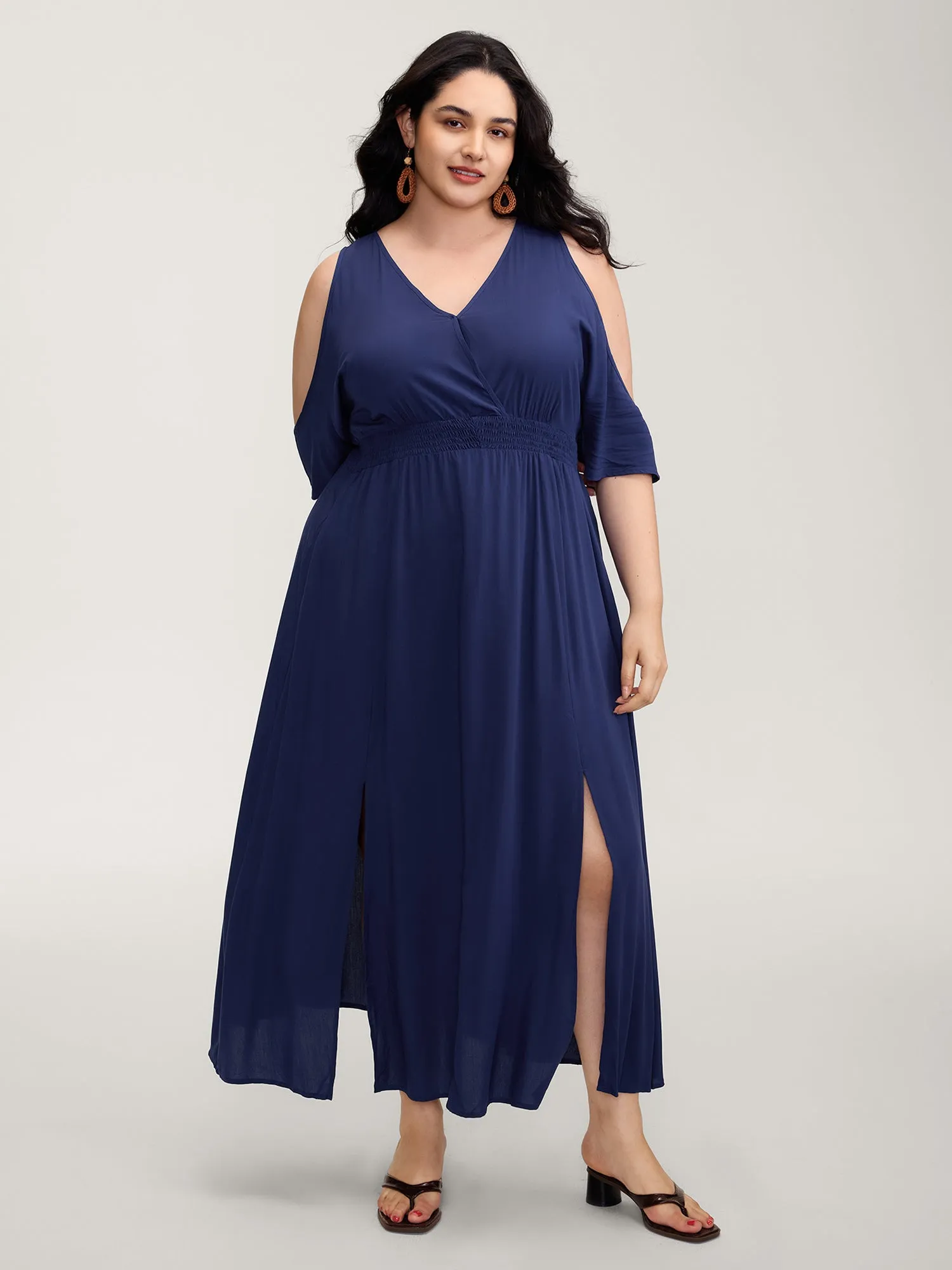 Sleeve Cut-Out Shirred Waist Maxi Dress sold by Bloomchic product image thumbnail 3