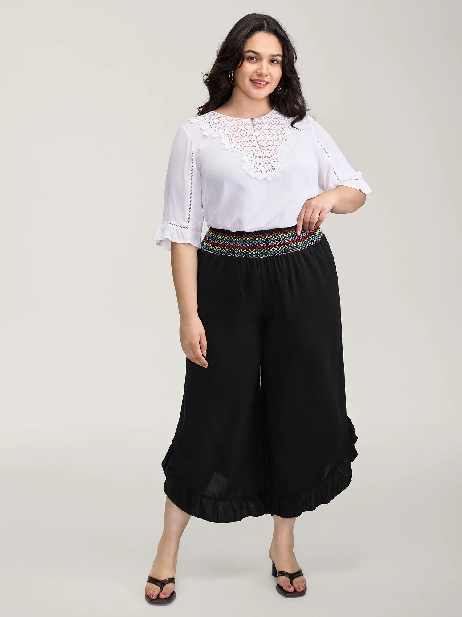 Colorful Shirred Waistband Ruffled Hem Pants sold by Bloomchic product image thumbnail 2