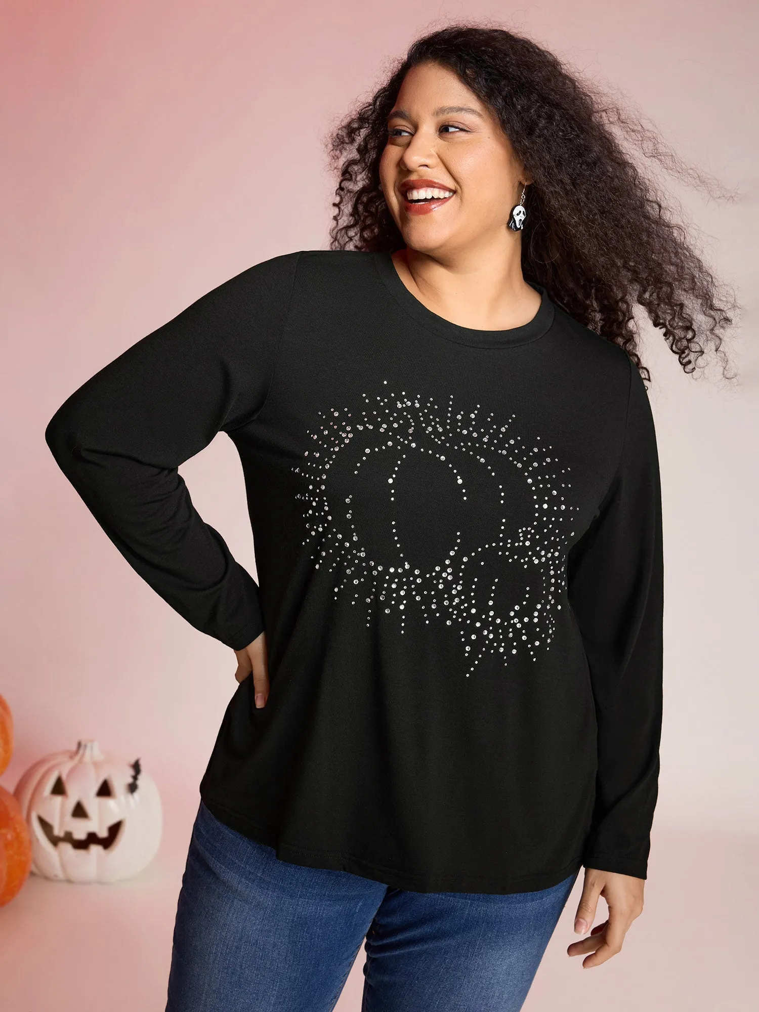 Pumpkin Sequins Crewneck Knit Top sold by Bloomchic product image thumbnail 2