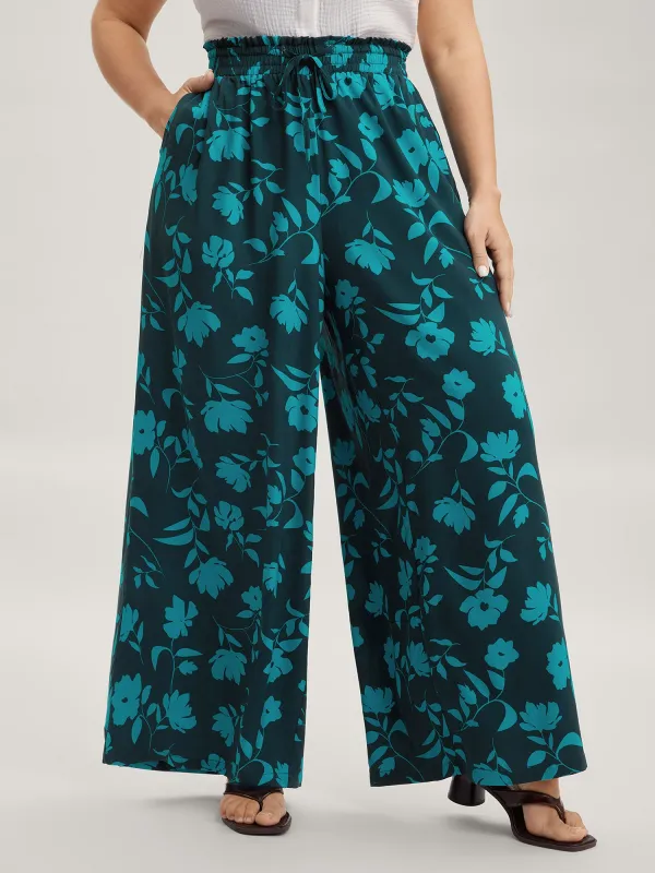 Silhouette Floral Print Drawstring Wide-Leg Pants sold by Bloomchic
