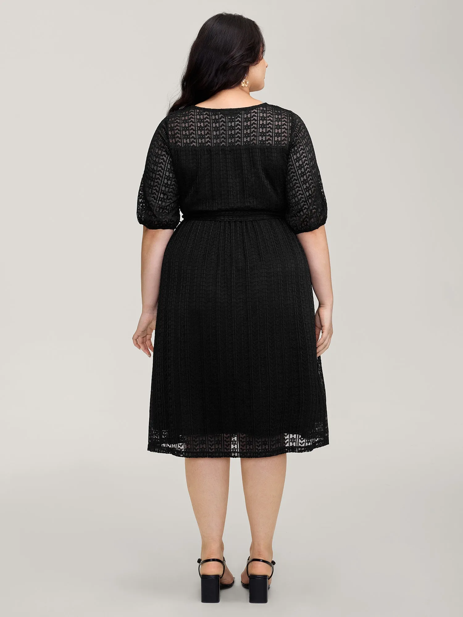 Lace Trim Sheer Stretchy Waist Midi Dress sold by Bloomchic product image thumbnail 4