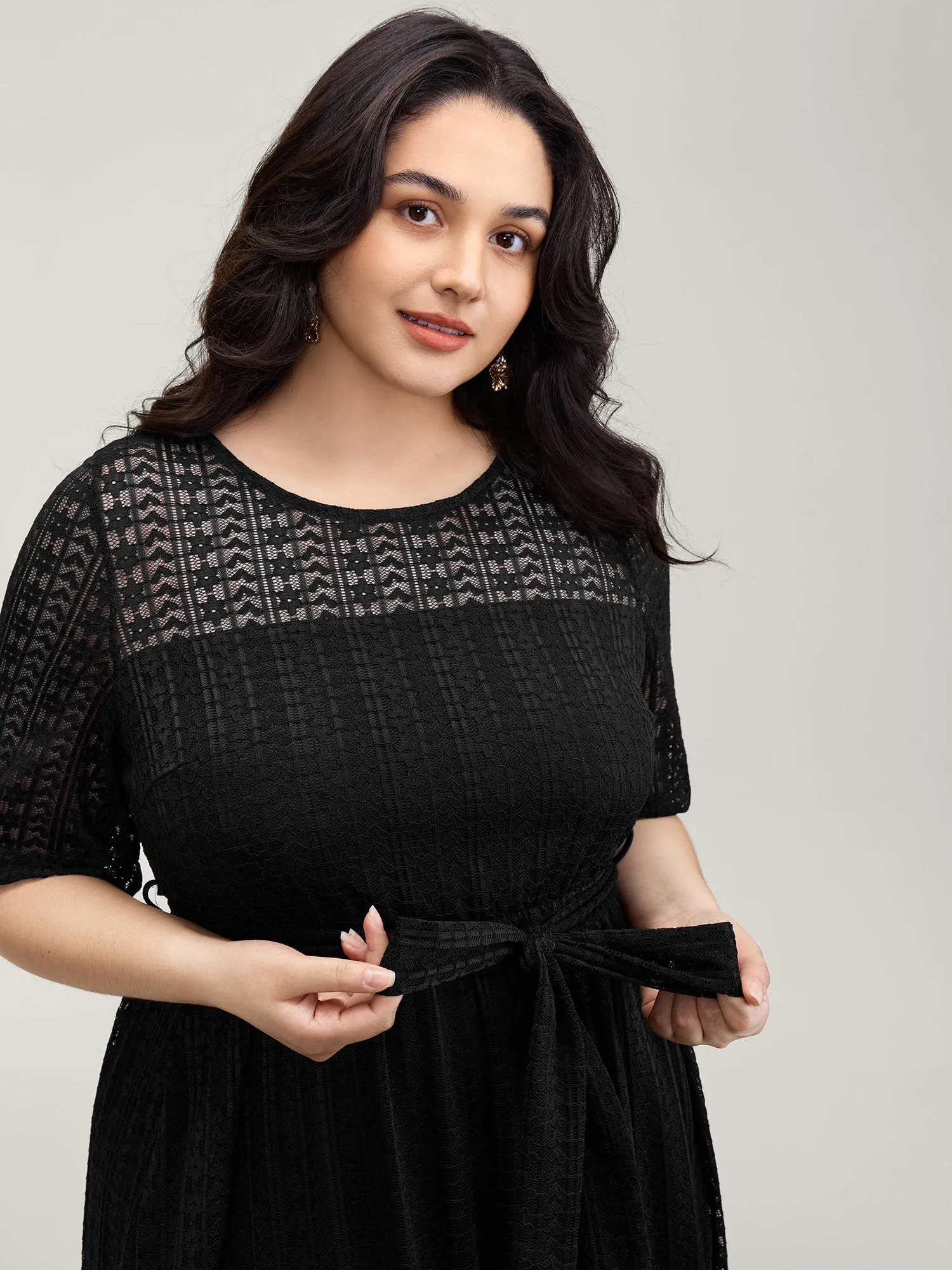 Lace Trim Sheer Stretchy Waist Midi Dress sold by Bloomchic product image thumbnail 2