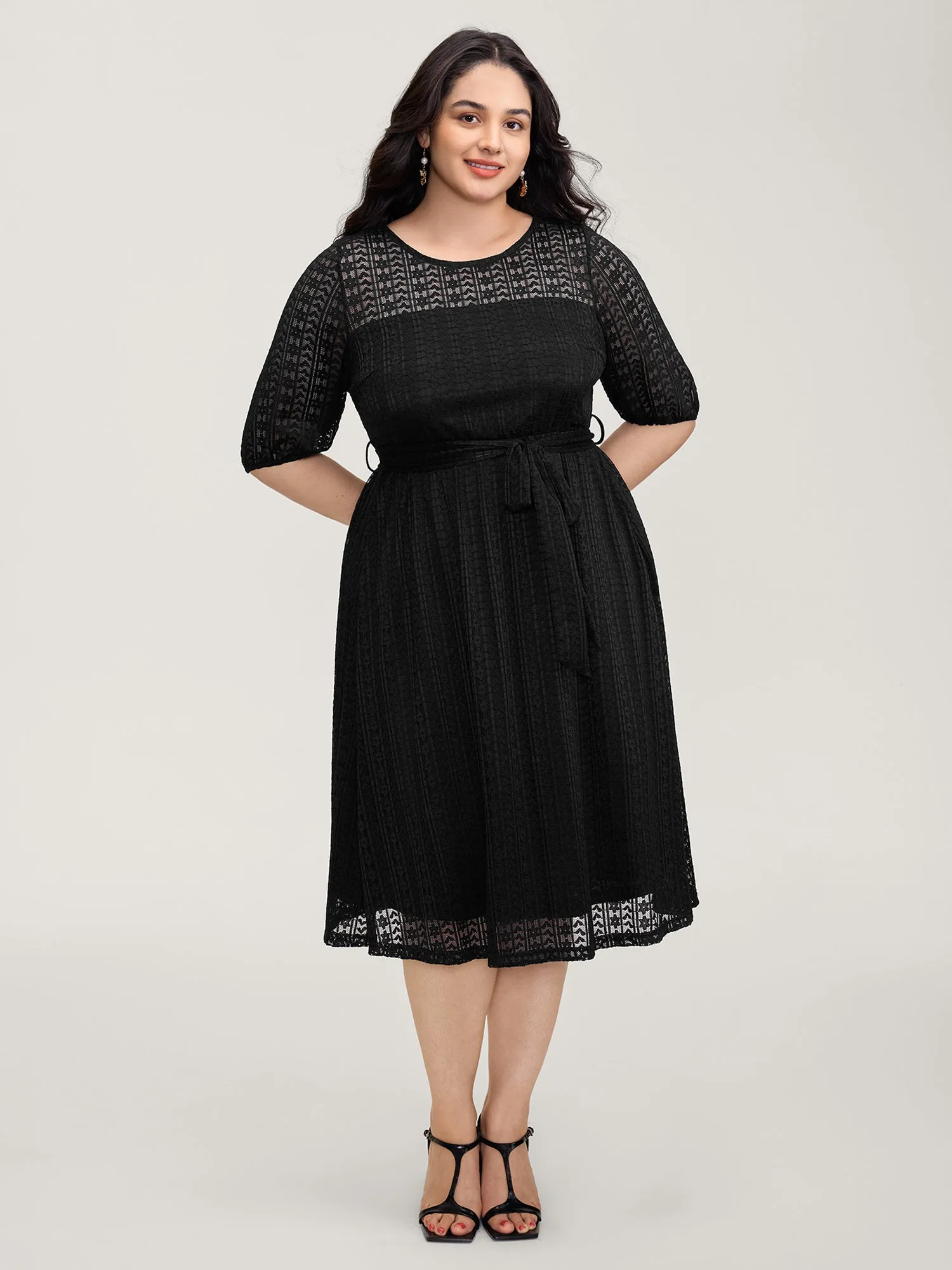 Lace Trim Sheer Stretchy Waist Midi Dress sold by Bloomchic