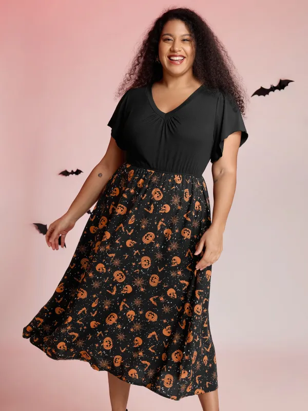 Pumpkin Contrast Print Pockets Maxi Dress sold by Bloomchic