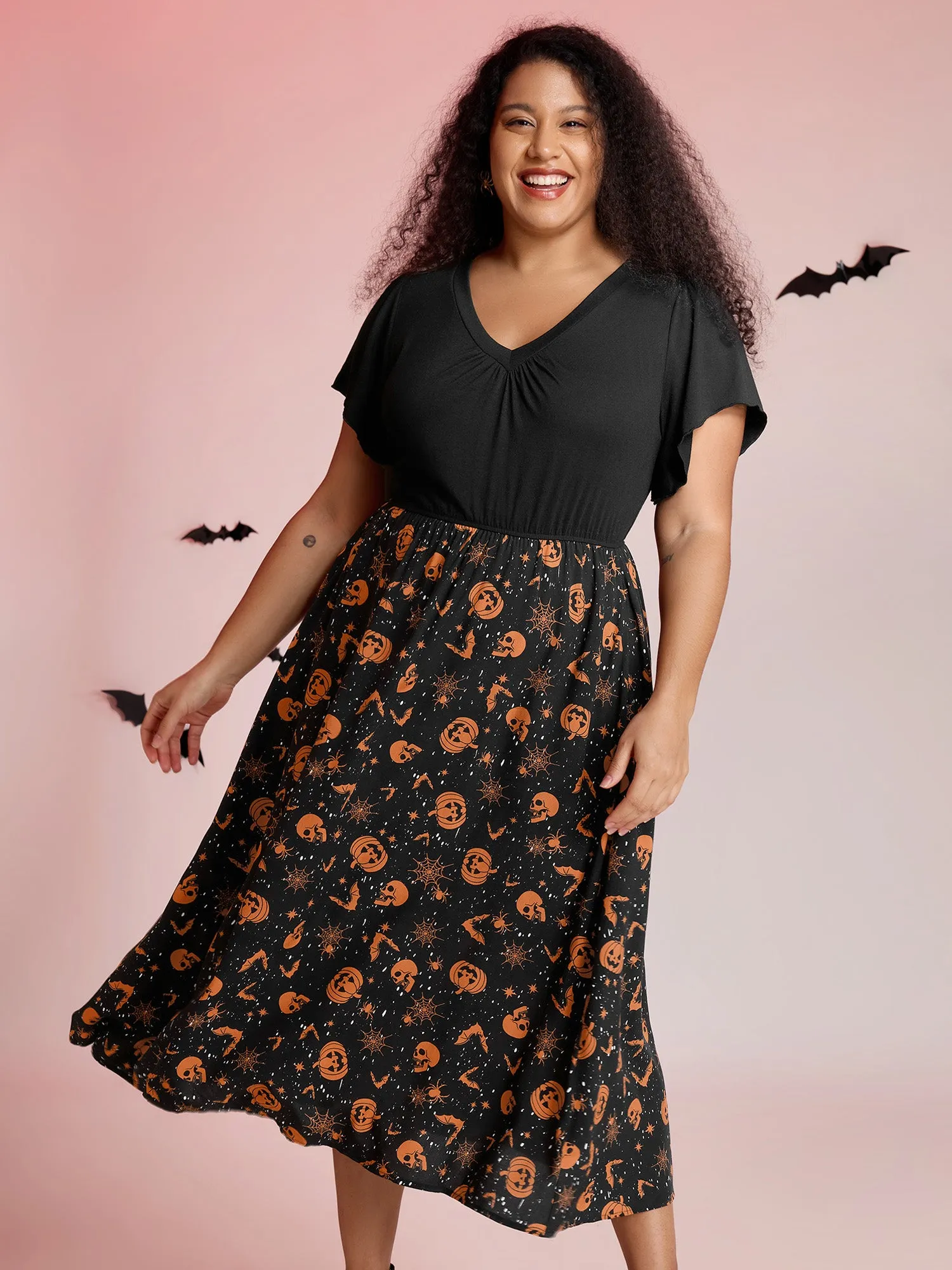 Pumpkin Contrast Print Pockets Maxi Dress sold by Bloomchic