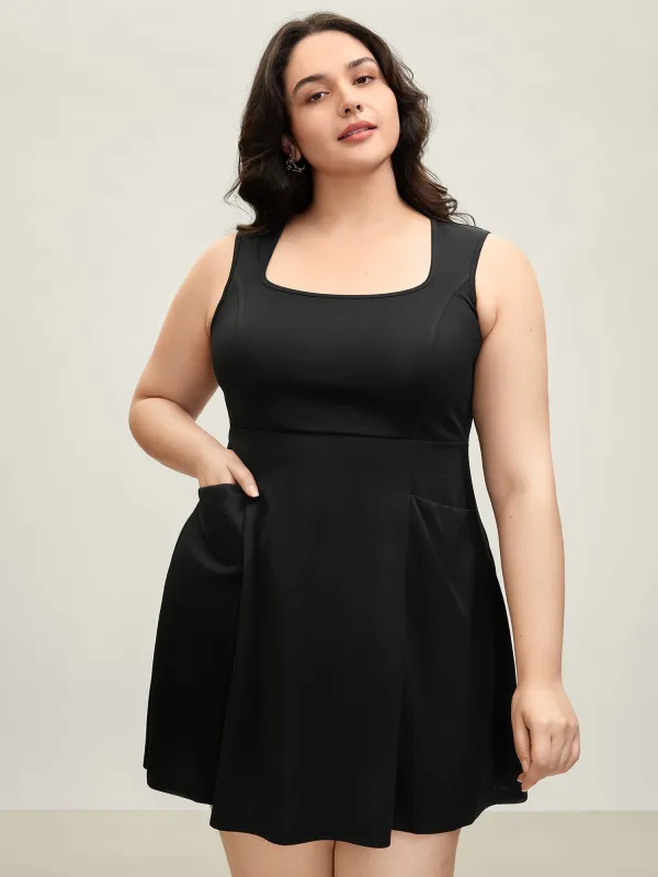 Stretchy Pockets Cinched-Waist Flared Midi Dress sold by Bloomchic