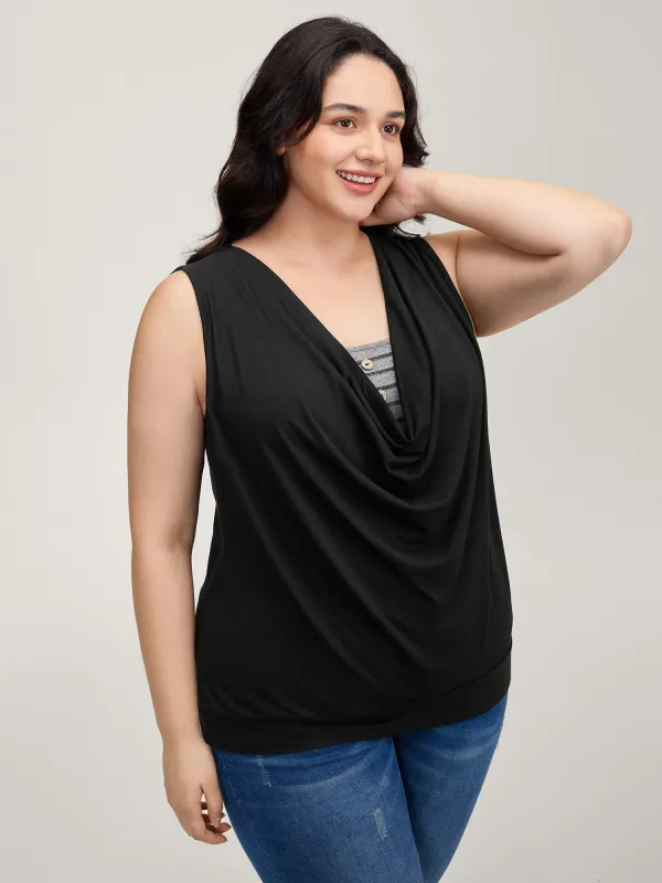 Heather Cowl Neckline Sleeveless Button Top sold by Bloomchic