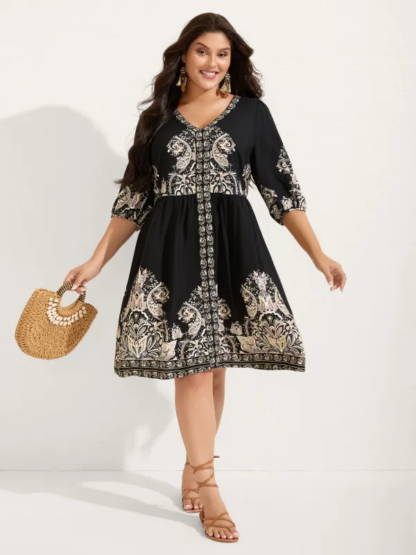 Paisley Print Rayon Contrast Midi Dress sold by Bloomchic