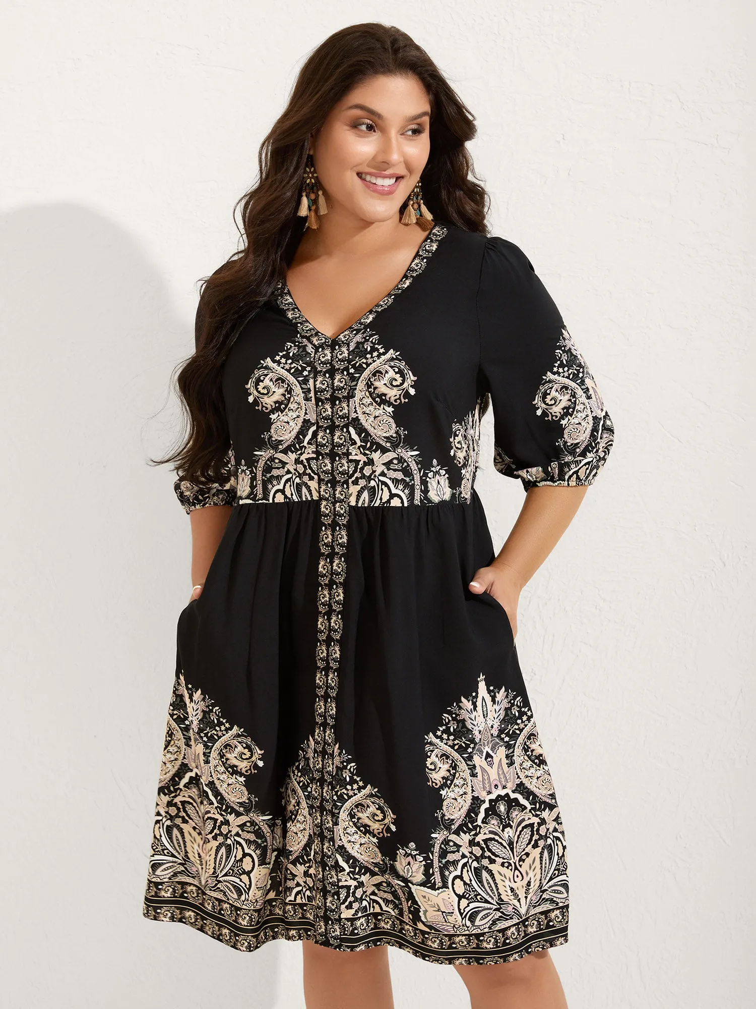 Paisley Print Rayon Contrast Midi Dress sold by Bloomchic product image thumbnail 3