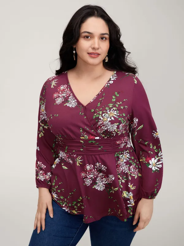 Floral Pleated Waist Stretchy Knit Top sold by Bloomchic