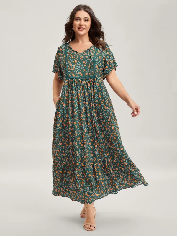 Floral Artificial Cotton Lace Pockets Maxi Dress sold by Bloomchic