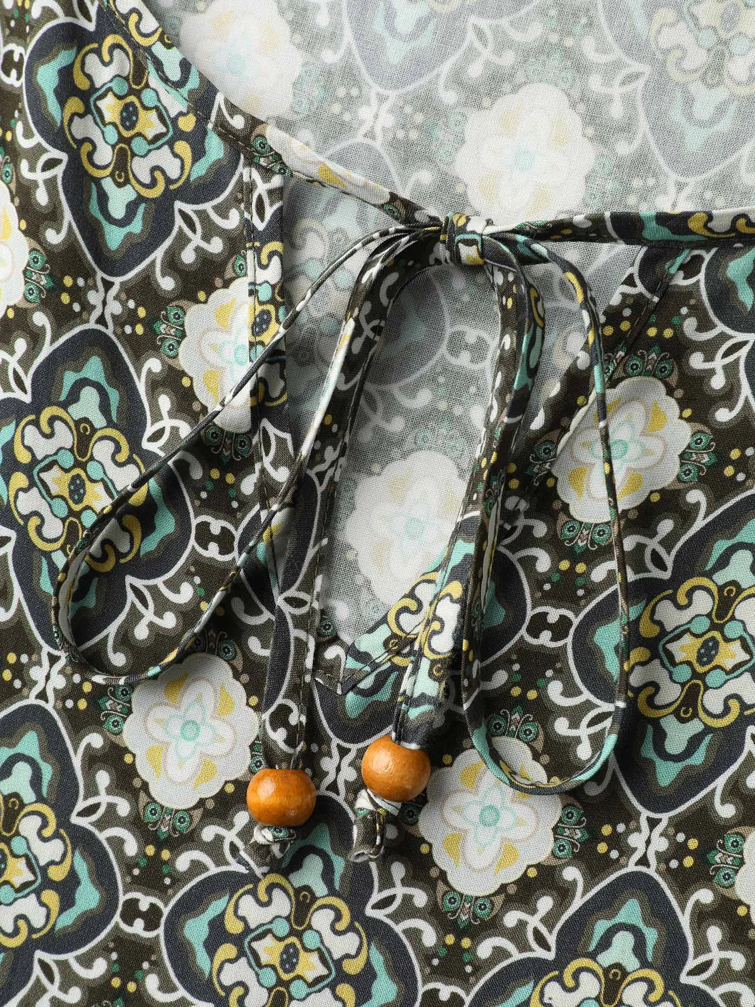 Geometric Print Flared Sleeve Tiered Midi Dress sold by Bloomchic product image thumbnail 5