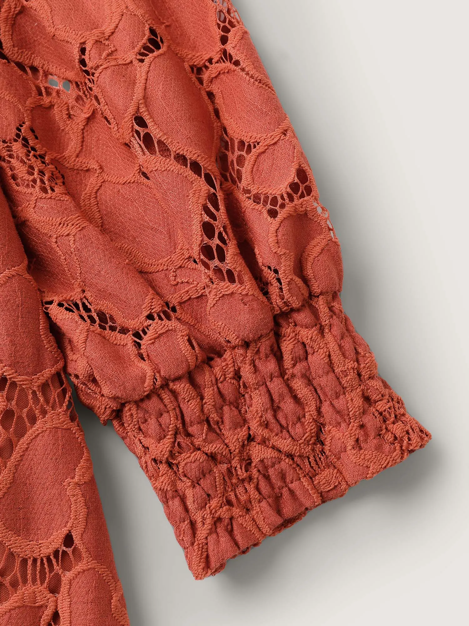 Lace Ruffled Neckline Shirred Blouse sold by Bloomchic product image thumbnail 5