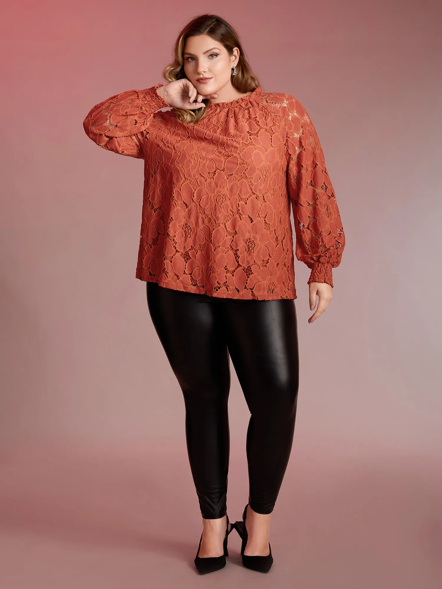 Lace Ruffled Neckline Shirred Blouse sold by Bloomchic product image thumbnail 3