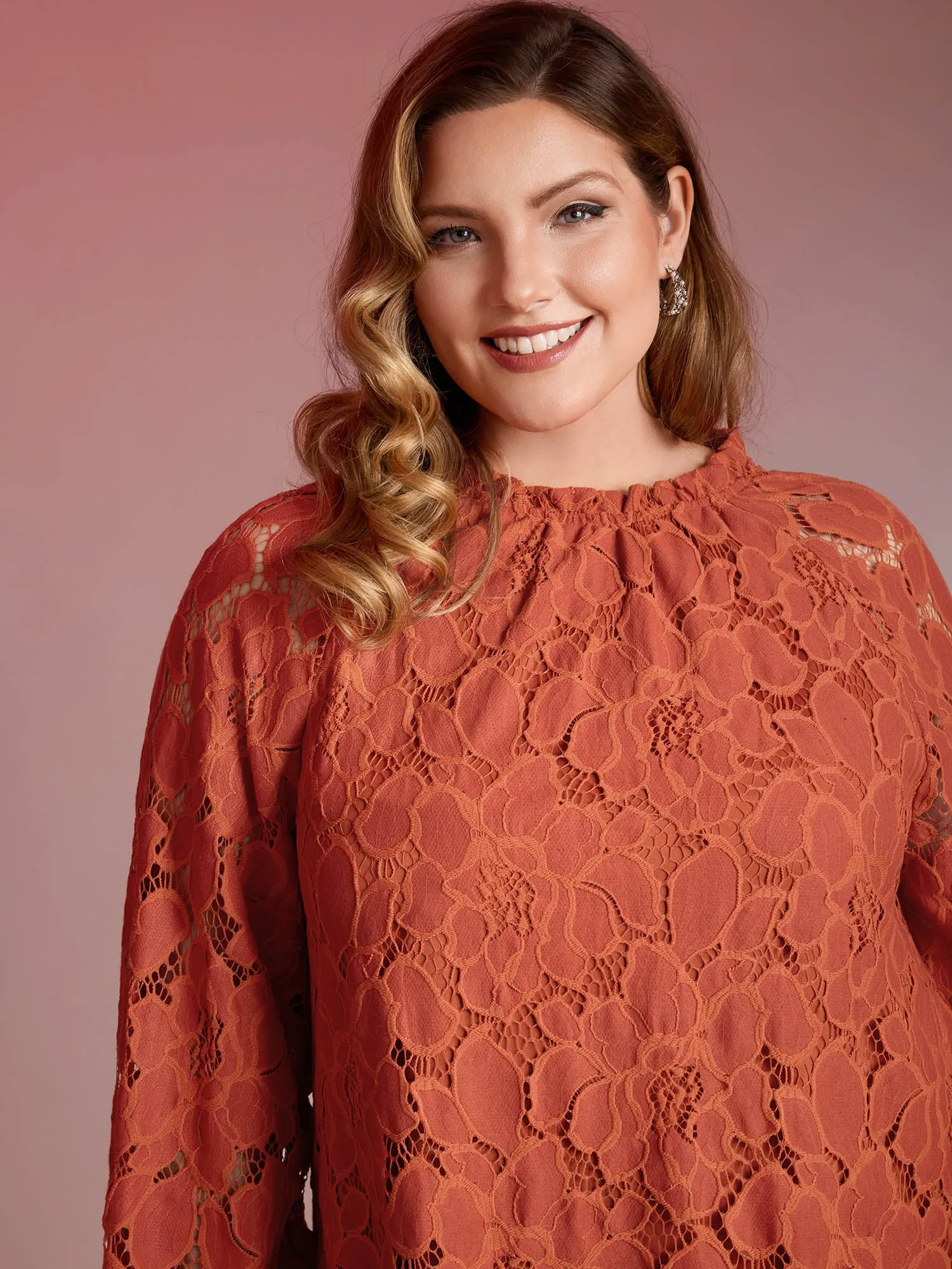 Lace Ruffled Neckline Shirred Blouse sold by Bloomchic