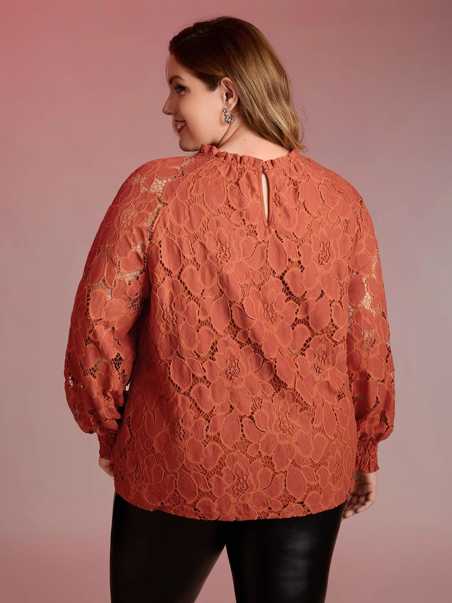 Lace Ruffled Neckline Shirred Blouse sold by Bloomchic product image thumbnail 4