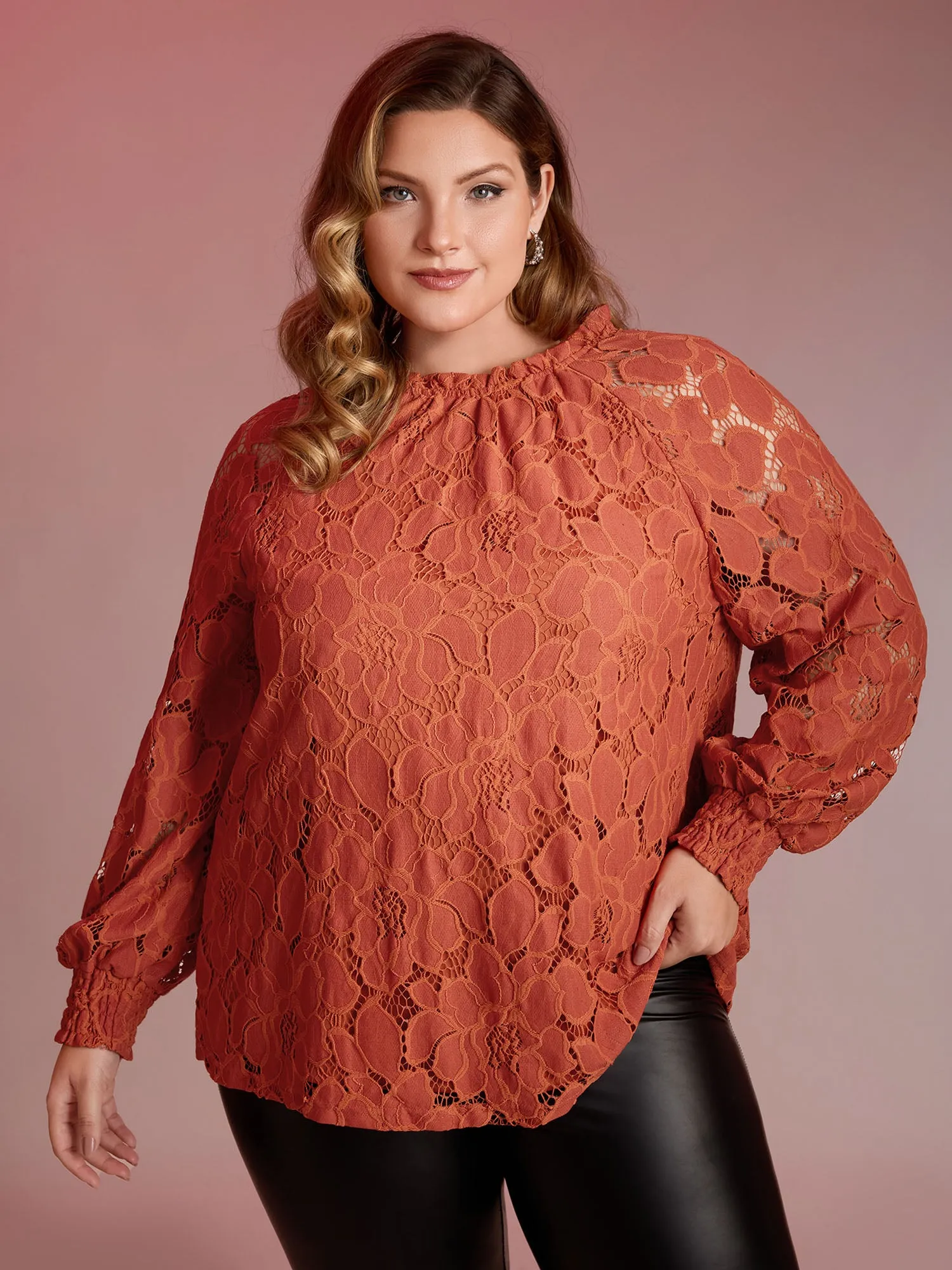 Lace Ruffled Neckline Shirred Blouse sold by Bloomchic product image thumbnail 2