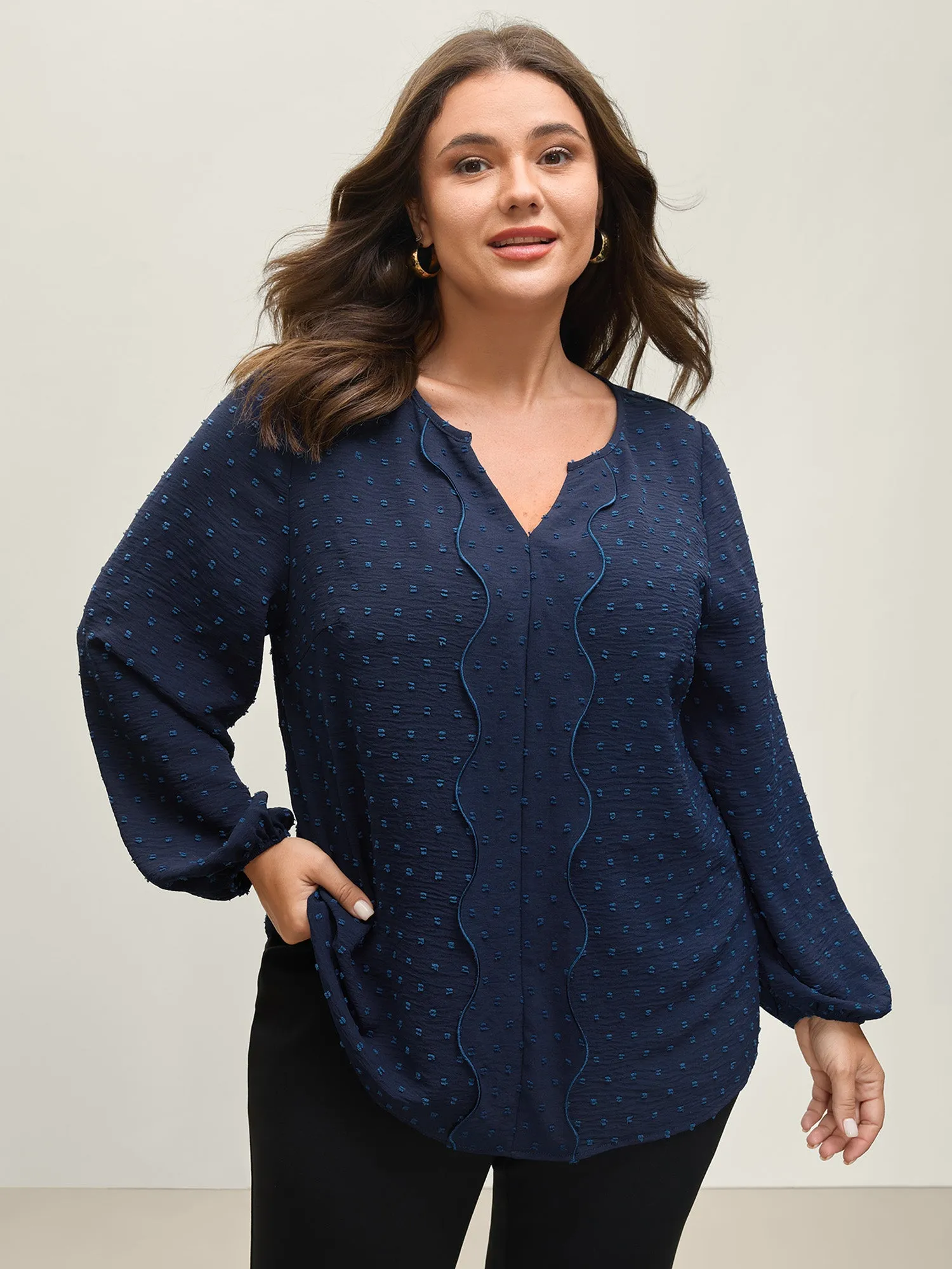 Textured Wavy Detail Puffy Sleeve Blouse sold by Bloomchic