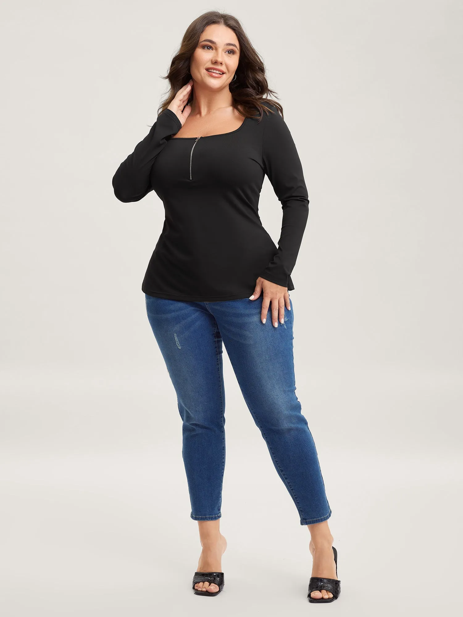 Half-Zipper Neckline Bodycon Fit T-Shirt sold by Bloomchic product image thumbnail 3