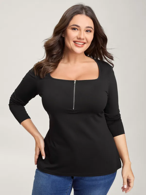 Half-Zipper Neckline Bodycon Fit T-Shirt sold by Bloomchic