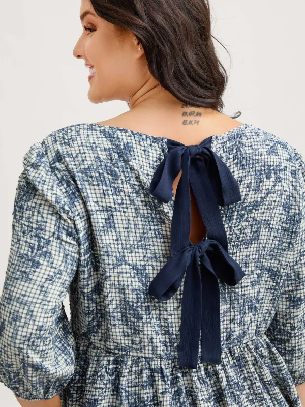 Check Toile de Jouy Shirred Pattern Blouse made by Bloomchic