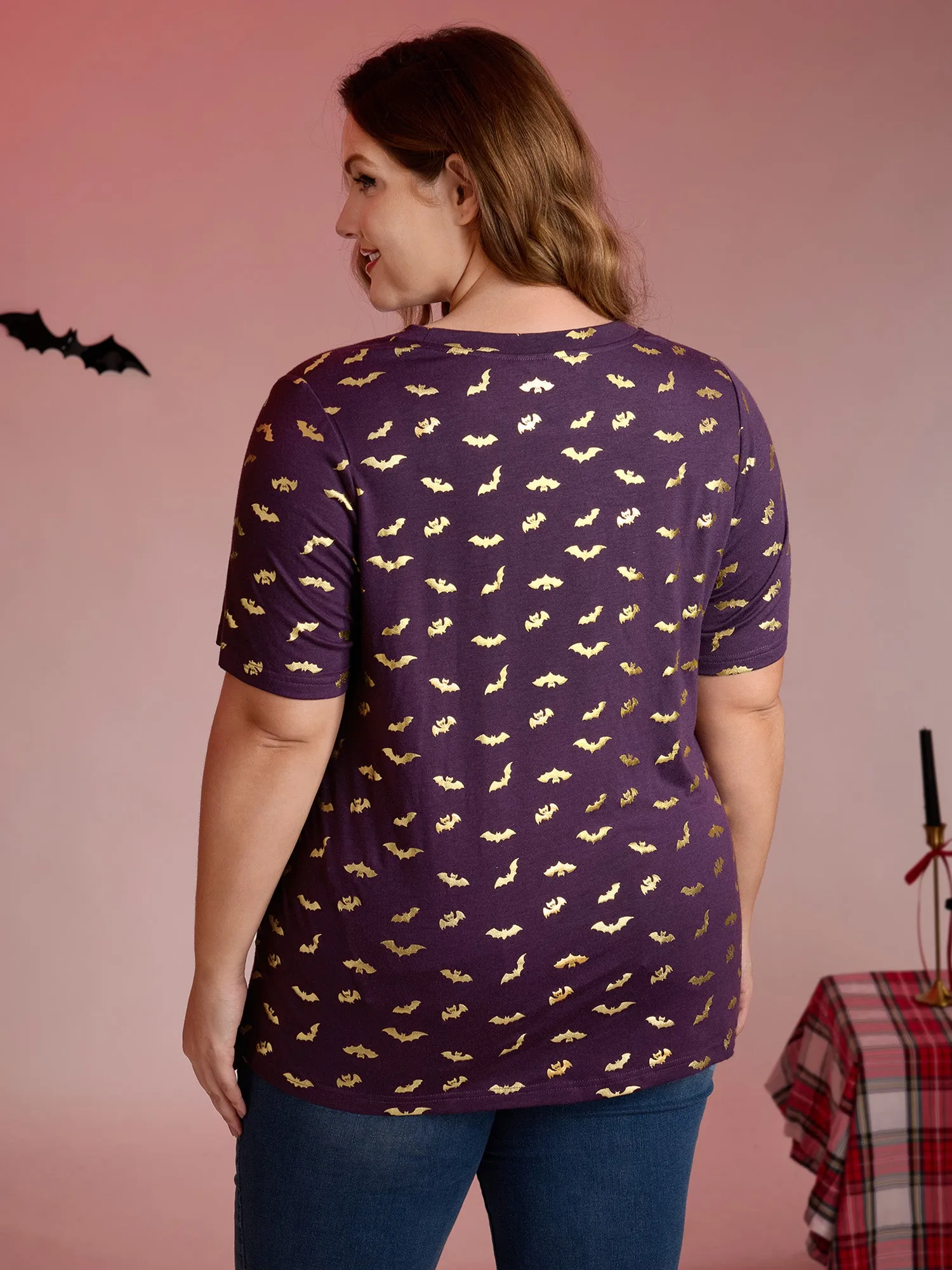 Shimmery Gold Bat Print Crewneck T-Shirt sold by Bloomchic product image thumbnail 4